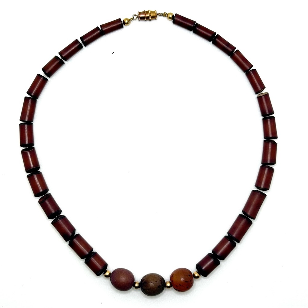 Vintage Wood Barrel Bead Necklace